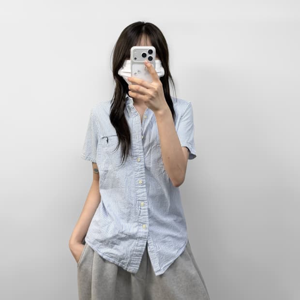 폴로 랄프로렌 포니 로고 시어서커 스트라이프 반팔 셔츠