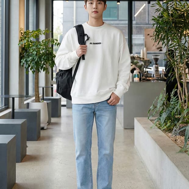 질샌더 화이트 로고 프린트 오버핏 맨투맨_XL