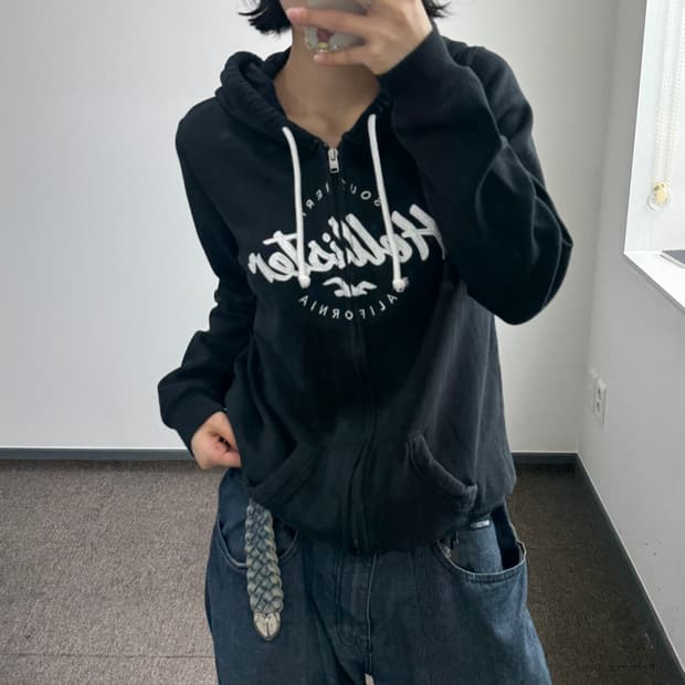 Hollister 홀리스터 레터링 로고 블랙 후드집업