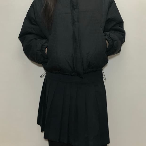 빈티지 블랙 체크 숏 패딩