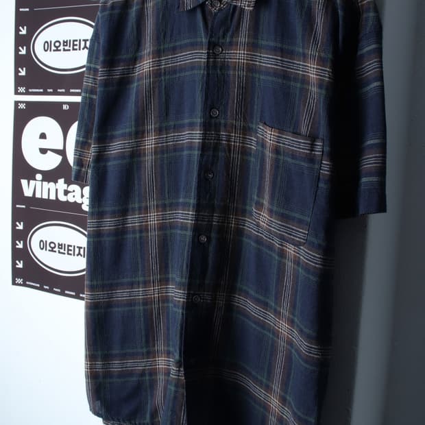 (L-XL) 파르티멘토 반팔 카라 티셔츠 셔츠 남방 체크-H34821