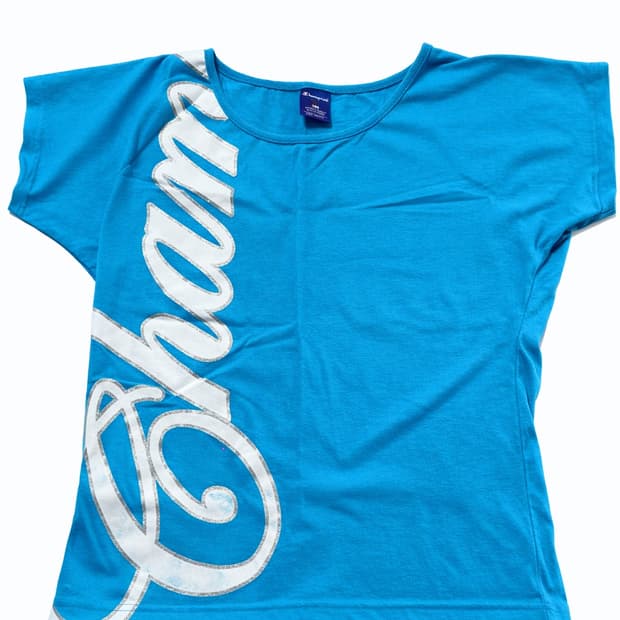 Champion 빅로고 반팔 티 블루 빈티지