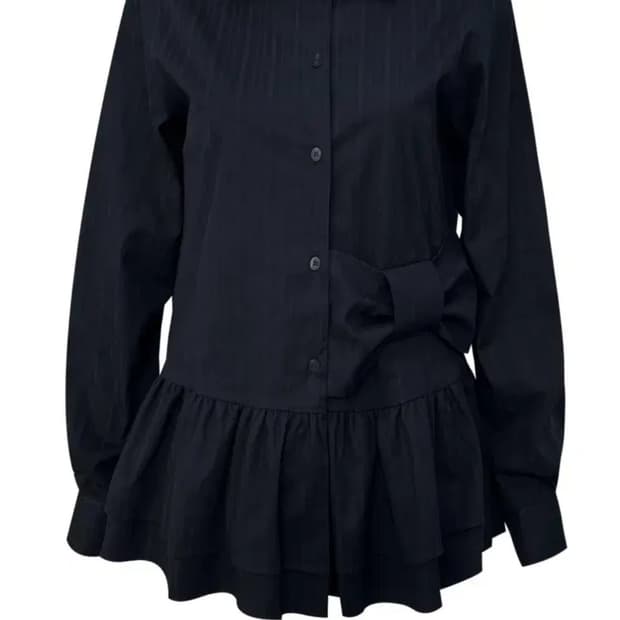 체메씨 보우 프릴 셔츠 블랙