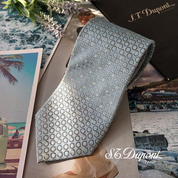 듀퐁 실크 스카이블루 서클 패턴 넥타이 8.5cm B등급 A18973
