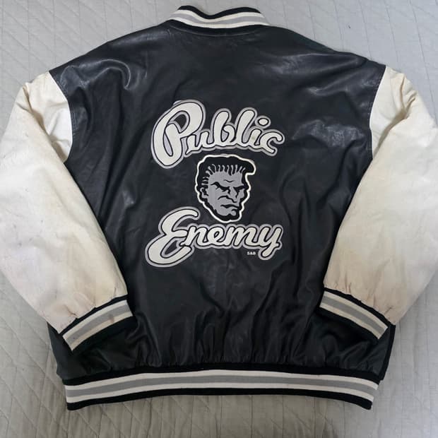 [XXL] 90s 빈티지 퍼블릭 에너미 크랙레더 스타디움 바시티 자켓