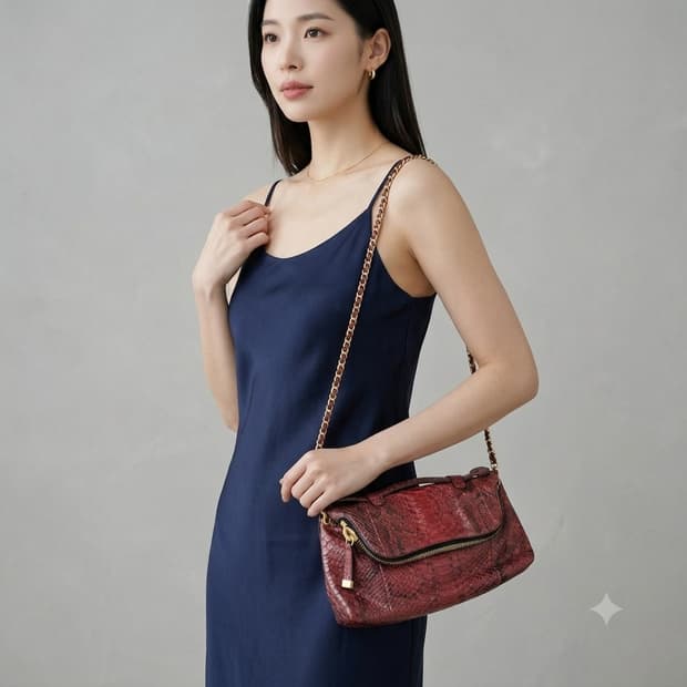 ❤️레드 포인트백 | 힐리앤서스 뱀피 소가죽 체인백 | 숄더 크로스 클러