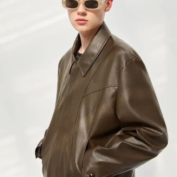 Parts 파츠 커브드 레더 히든자켓 브라운 L사이즈