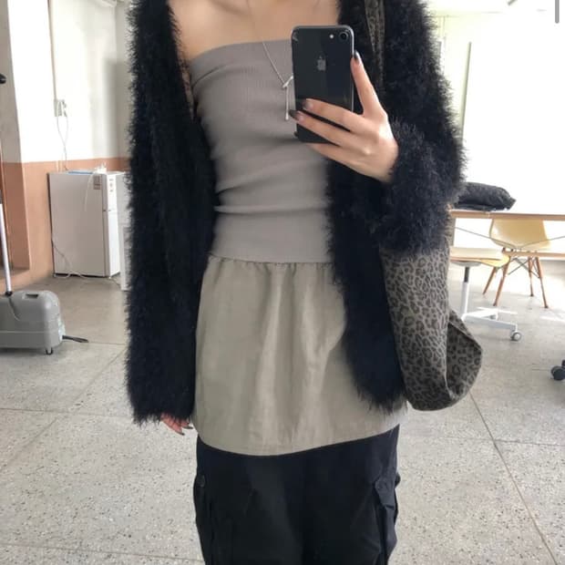 블랙 퍼 가디건