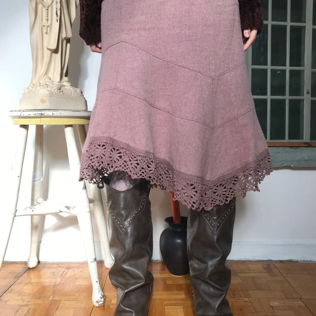 vintage lace pink skirt 