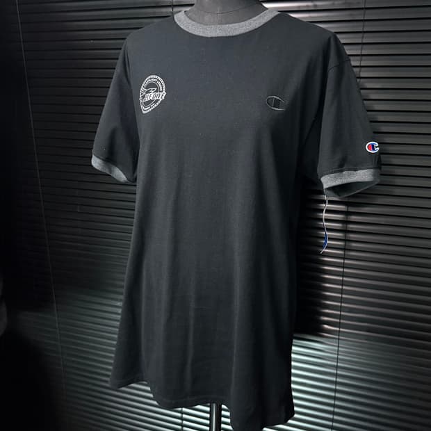 챔피온 링거티 차콜 블랙 배색 검정 반팔 티 M 95 프린팅 지도 한글