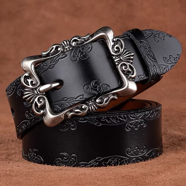 빈티지 빅버클 스터드 래더 벨트