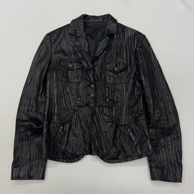 빈티지 플리츠 가죽 블레이저 자켓