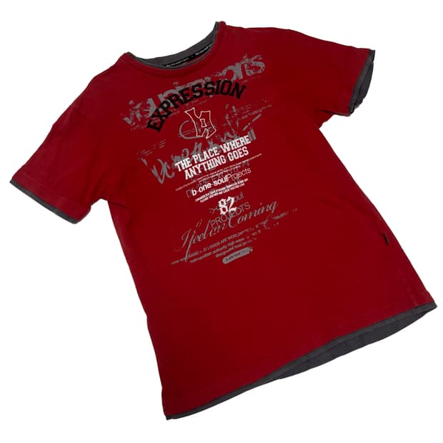 비원소울(B-ONE-SOUL) 레이어드 디테일 멀티 그래픽 티셔츠