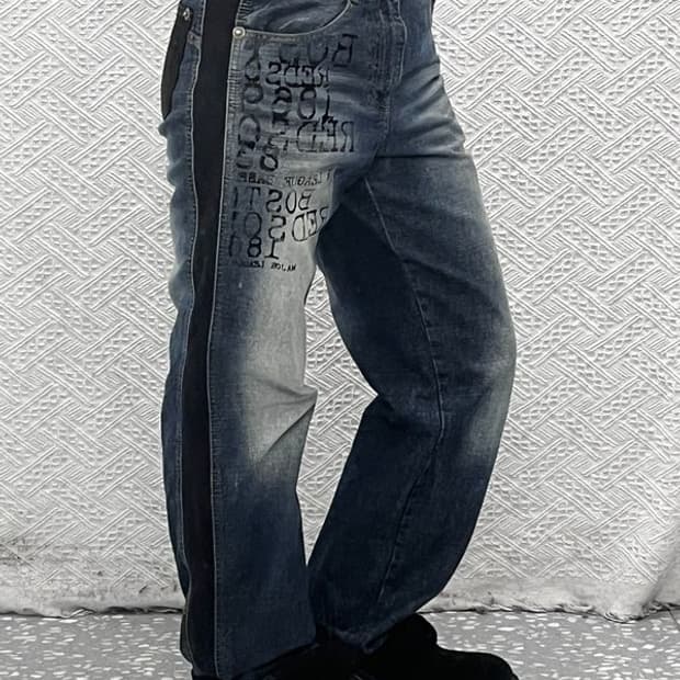MLB 벨벳라인 스트릿 힙합 레터링 데님팬츠 31인치 C08548