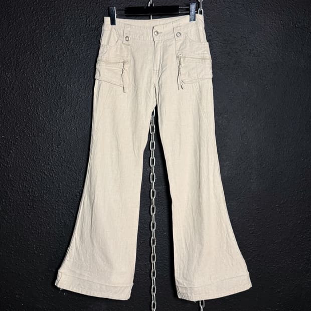 Beige linen flare pants
