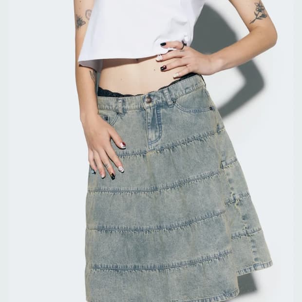 CALIE DENIM MIDI SKIRT BLUE