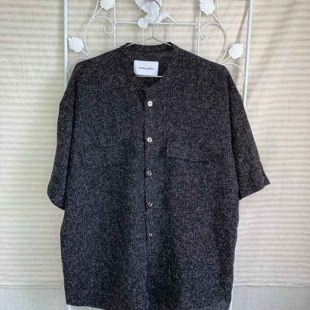 빈티지 블랙 트위드 반팔 셔츠 y2k 스트릿 갸루 펑키469