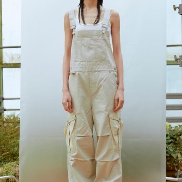 써틴먼스 카고 와이드 오버롤 베이지