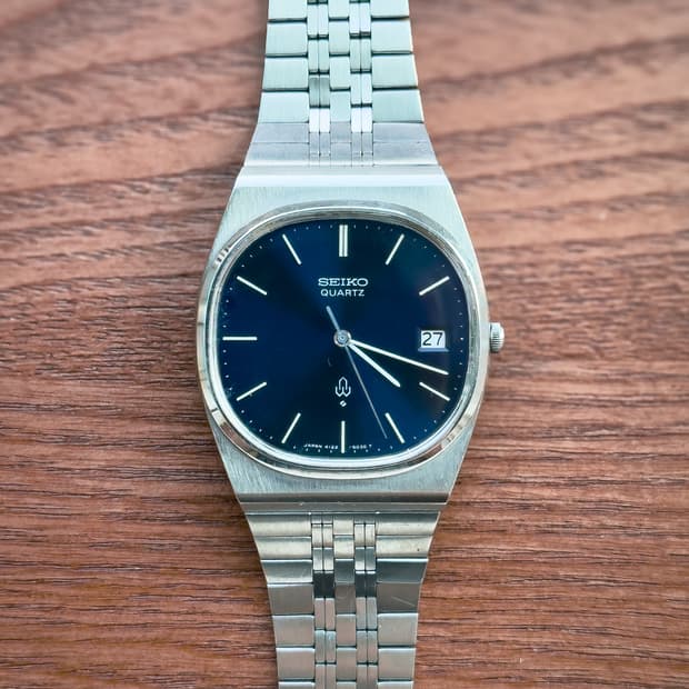 [레어]빈티지 세이코 쿼츠 4122-5020 네이비 다이얼 일체형 브레이