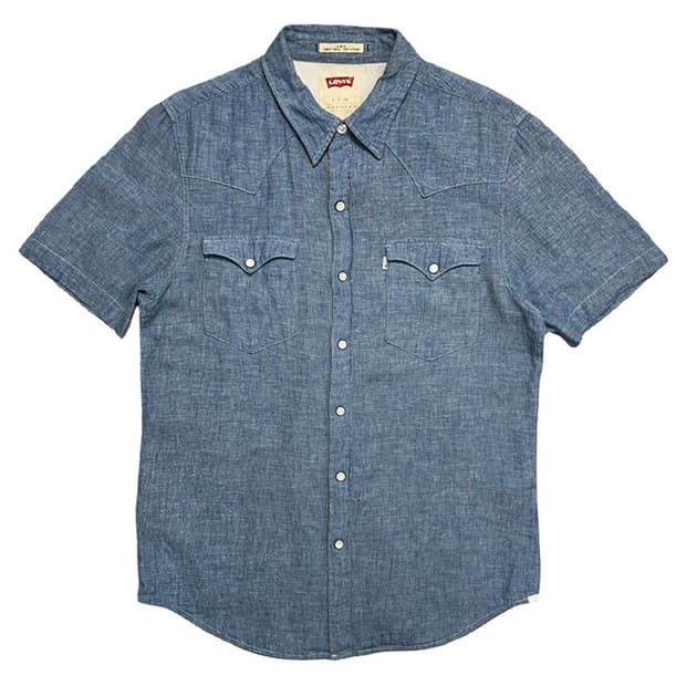 LEVI'S 데님 린넨 웨스턴 반팔 셔츠 S