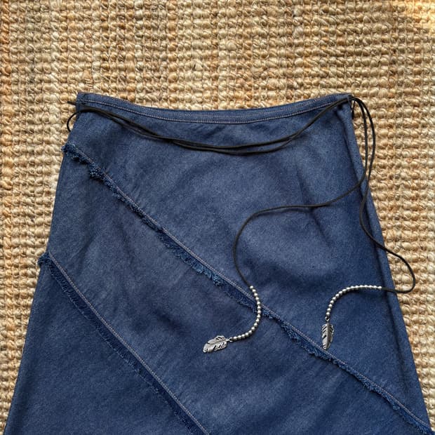 Fringed Stitched Denim Skirt 0150