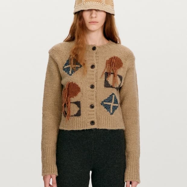 오픈와이와이 더오픈 프린지 아가일 니트 가디건