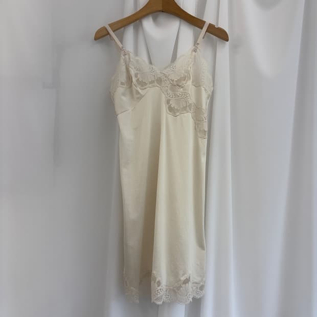 Ivory Satin Lace Trim Slip Dress