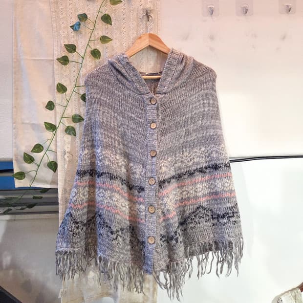 러블리 패턴 후드 케이프 가디건