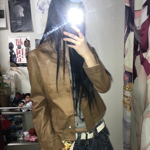 Biemme 브라운 카라 버튼 레더자켓