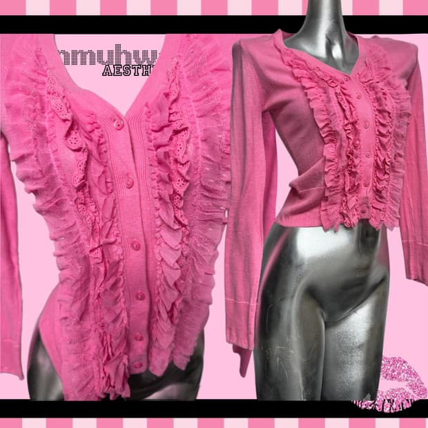 핑크 프릴레이스 가디건 