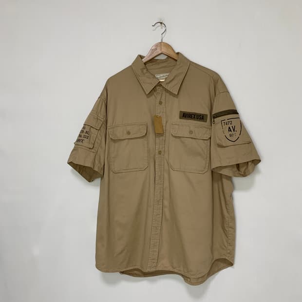 AVIREX 아비렉스 빈티지 y2k 지퍼 카고 밀리터리 반팔셔츠 빅사이즈