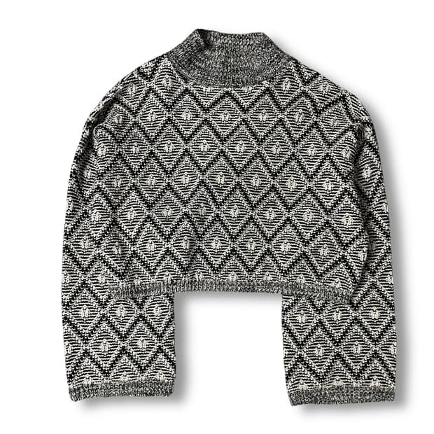 빈티지 에스닉 패턴 하이넥 크롭 긴팔 니트 F