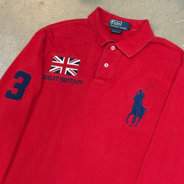 L 폴로랄프로렌 커스텀핏 빅포니 레드 카라 티셔츠 