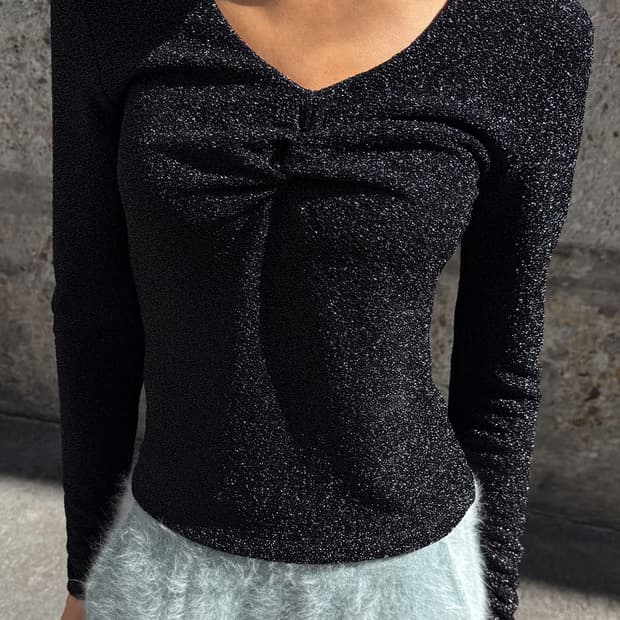 드래곤블루스 글리터링 슬림 저지 탑 - 블랙, 실버 M
