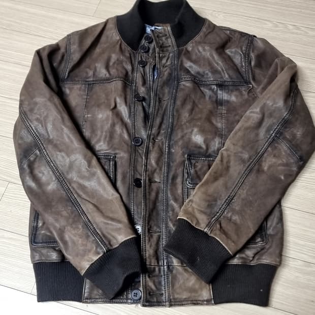 이테리제 빈티지55 브라운 가죽 a-1 봄버 자켓(100-105)