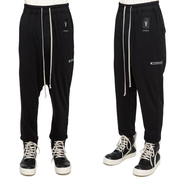 릭오웬스 19SS 다크쉐도우 드로우스트링 패치 크롭 배기 팬츠 블랙