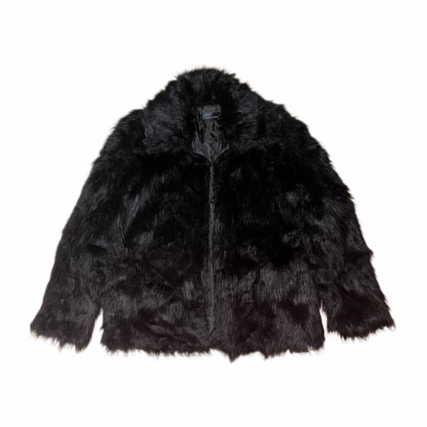 블랙 샤기 텍스처 퍼자켓