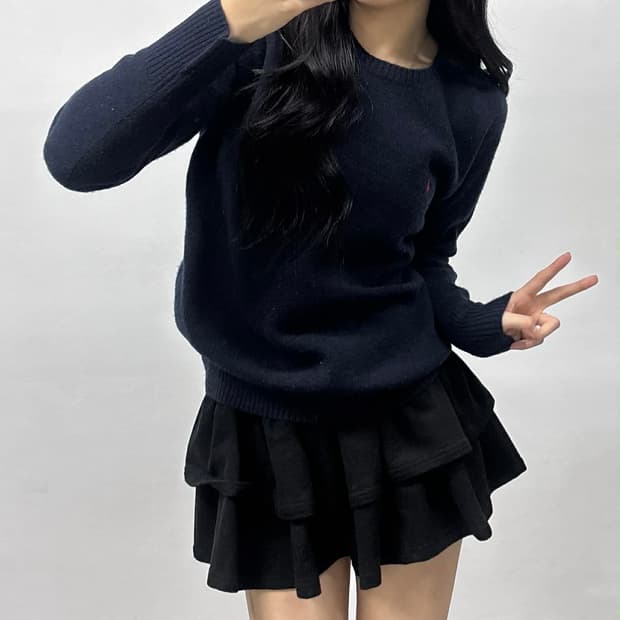 폴로 랄프로렌 네이비 램스울 100% 크루넥 니트(L)