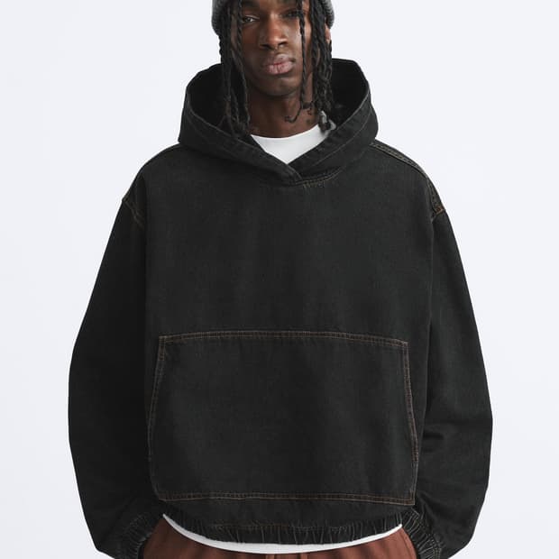 자라 데님 후드 스웻셔츠 맨투맨 워싱 블랙 후디 L