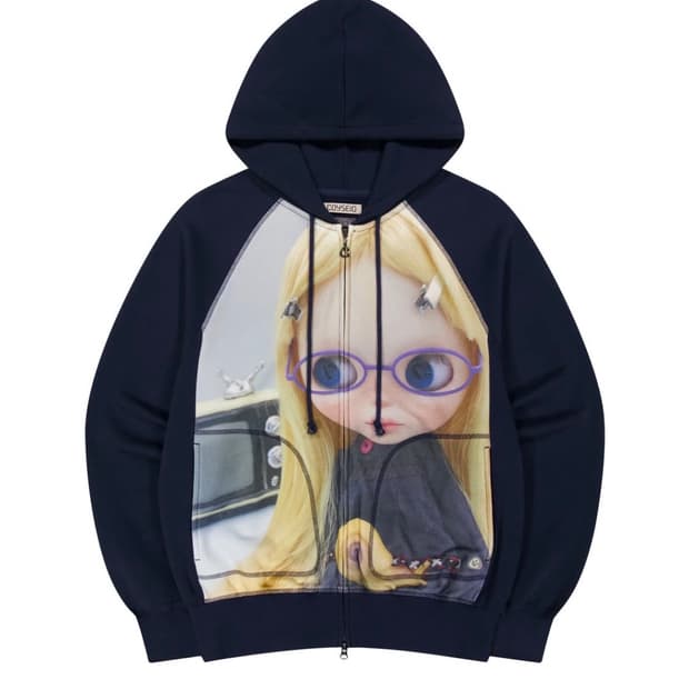 COYSEIO 코이세이오 브라이스 그래픽 후드집업 네이비