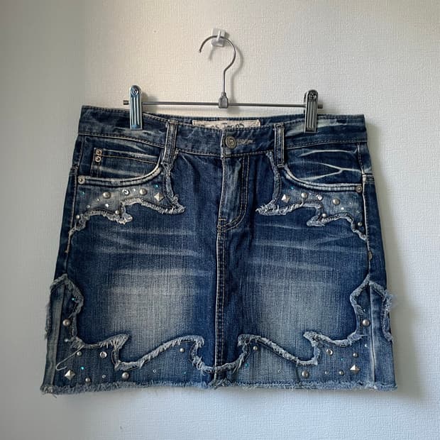 Wave Cubic Denim Washed Mini Skirt