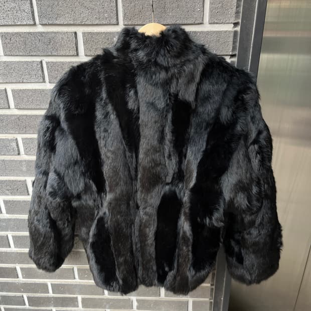 90s Genuine 천연 래빗퍼 자켓 블랙