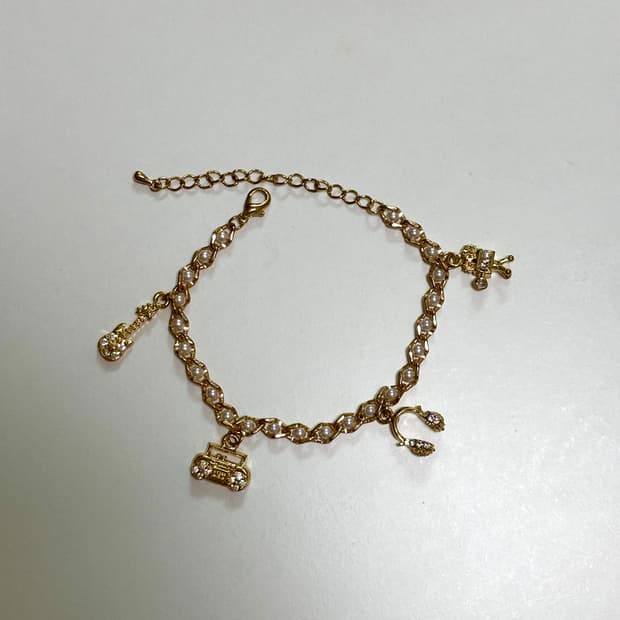 빈티지 진주 골드 참 팔찌 갸루 y2k 펑크