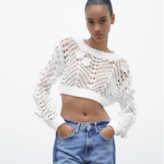 자라 플라워 크로쉐 니트
