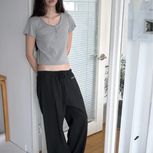오버듀플레어 COTTON SHEER PANTS_BLACK
