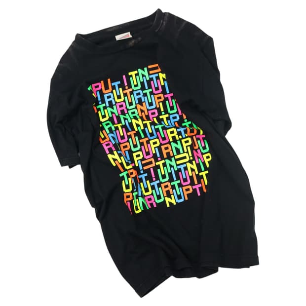 SOFFE 90s 빈티지 네온 픽셀 그래픽 블랙 티셔츠 L