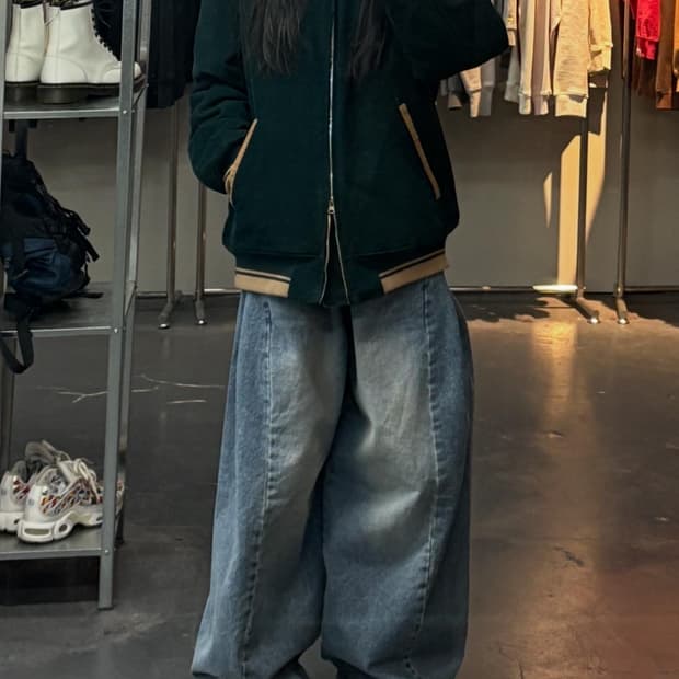 프리즘웍스 코듀로이 다크그린 바시티자켓 A3164