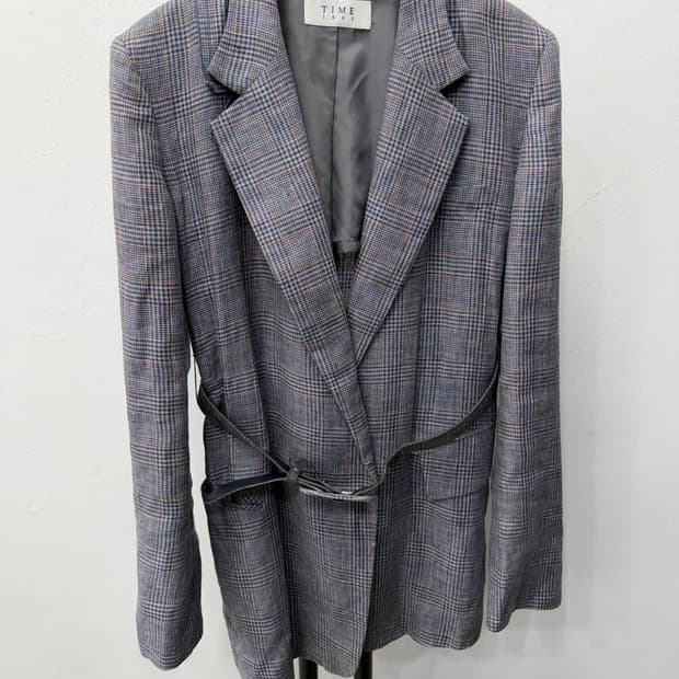 정품) TIME 타임 한섬 20ss 체크무늬 벨티드 자켓 82