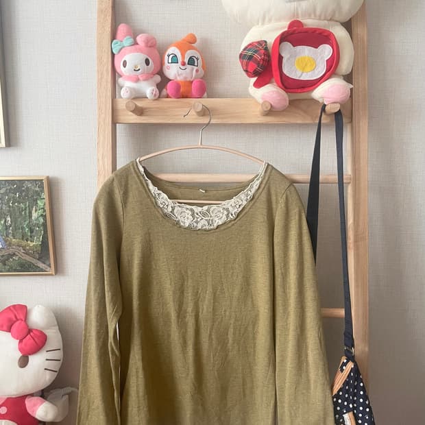 모리걸 빈티지 녹차 레이스 레이어드 티셔츠 💚🌿🤍