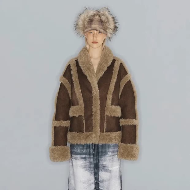 OPEN YY PANELED FAUX-SHEARING JACKET